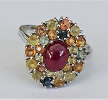 Lade das Bild in den Galerie-Viewer, S258 Silberring mit Rubin und Safire