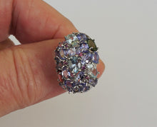 Lade das Bild in den Galerie-Viewer, S271 Silberring 925 mit Aquamarin, Chrom Diopsid, Rodolithe und Tansanit