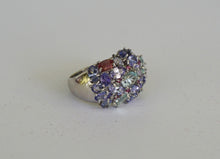 Lade das Bild in den Galerie-Viewer, S271 Silberring 925 mit Aquamarin, Chrom Diopsid, Rodolithe und Tansanit