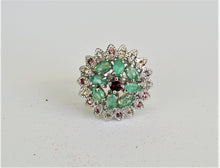 Lade das Bild in den Galerie-Viewer, S273 Silberring 925 mit Smaragd, Rodolithe und Safire