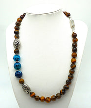 Load image into Gallery viewer, P108 Faceted Tiger's Eye Necklace with Blue Agate

