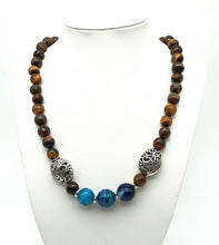 Load image into Gallery viewer, P108 Faceted Tiger's Eye Necklace with Blue Agate
