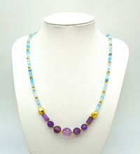 Lade das Bild in den Galerie-Viewer, P142 Halskette Aquamarin/Amethyst facettiert
